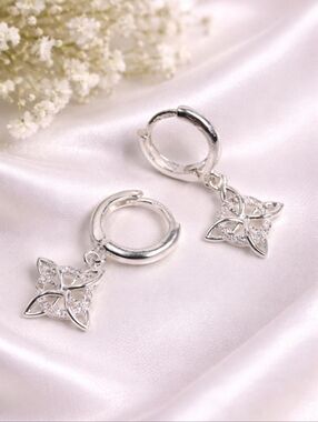 925 Sterling Silver Witch Knot Dangle Huggie Earrings 13mm CZ Protection Symbol